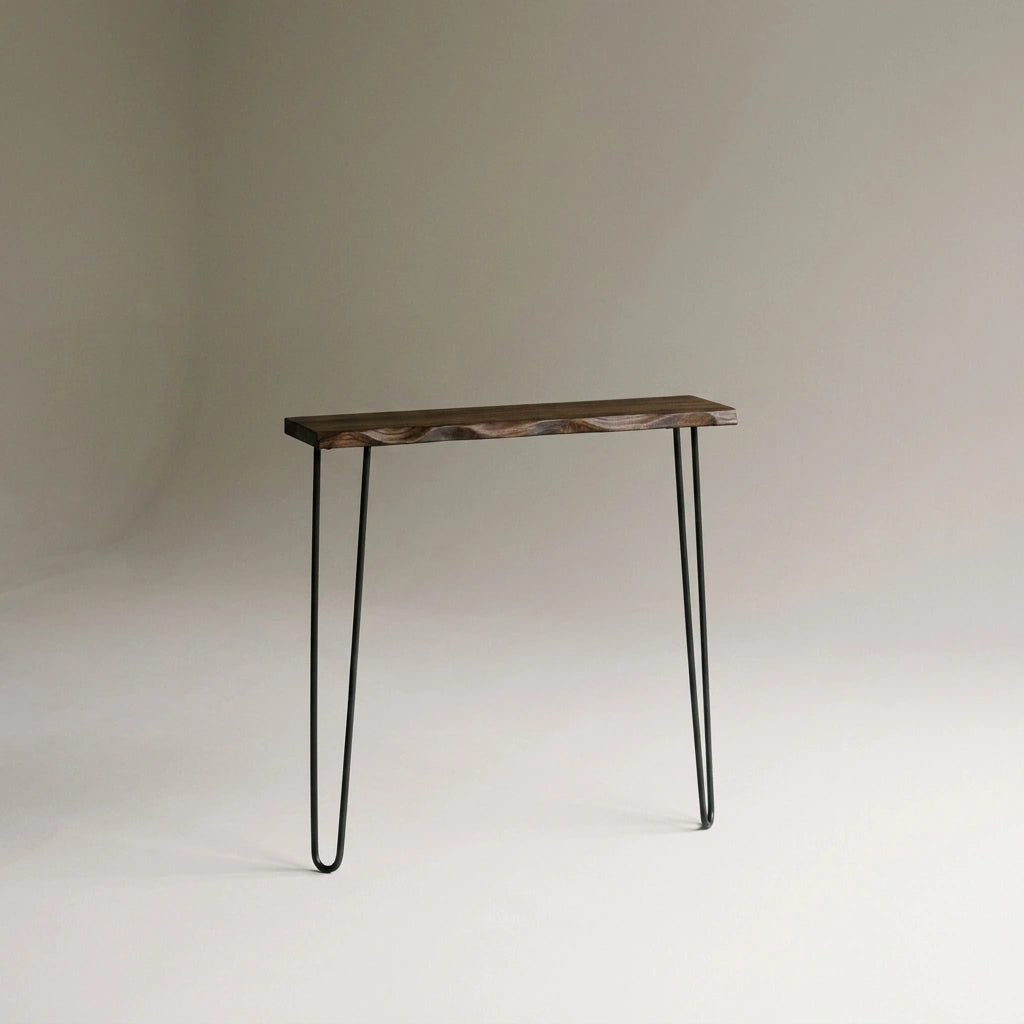 Consola UTSUGI - Récipient en bois massif avec bord vivant. Accabado "RAWGRAY".