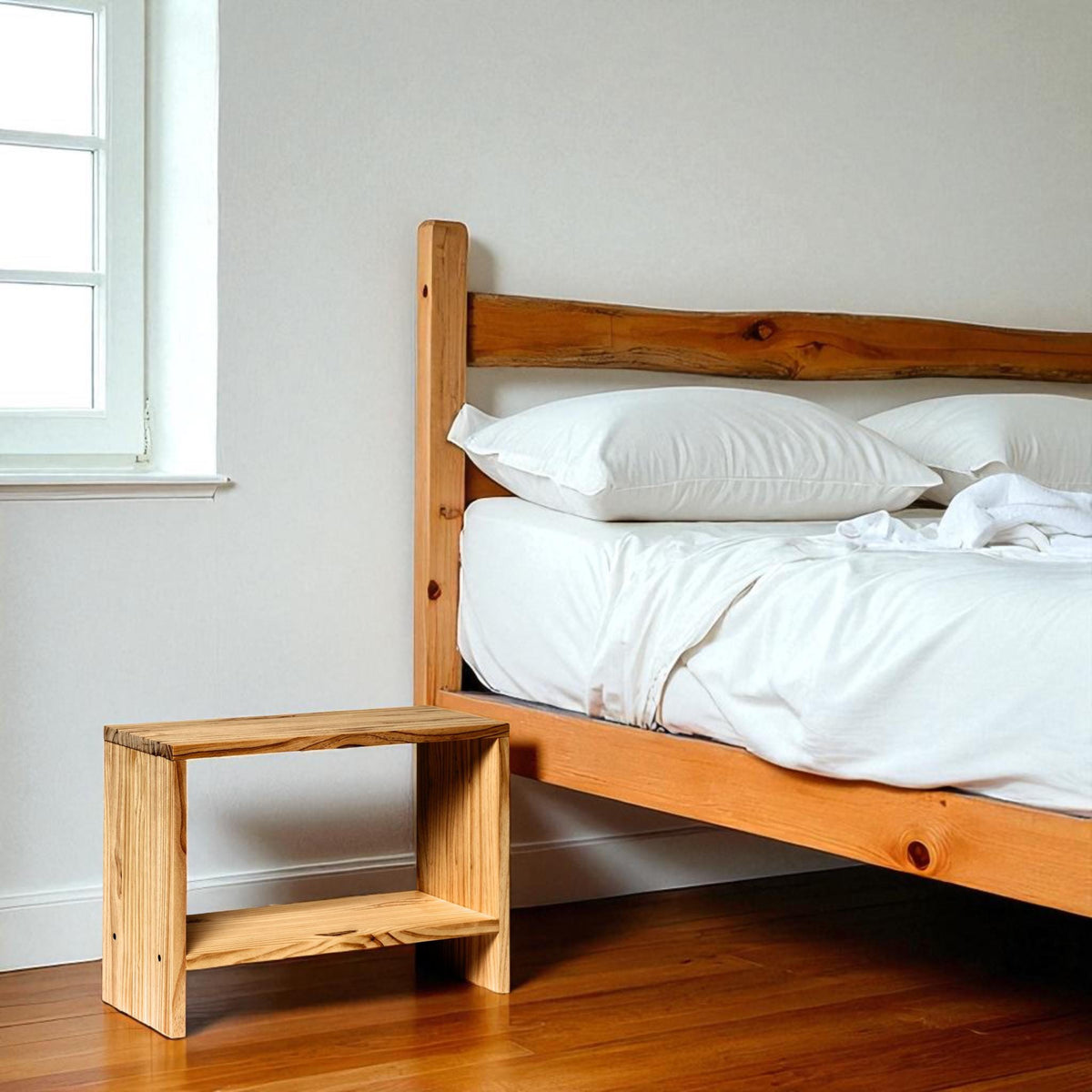 AKAISHI Table de nuit en bois massif. Acabado 