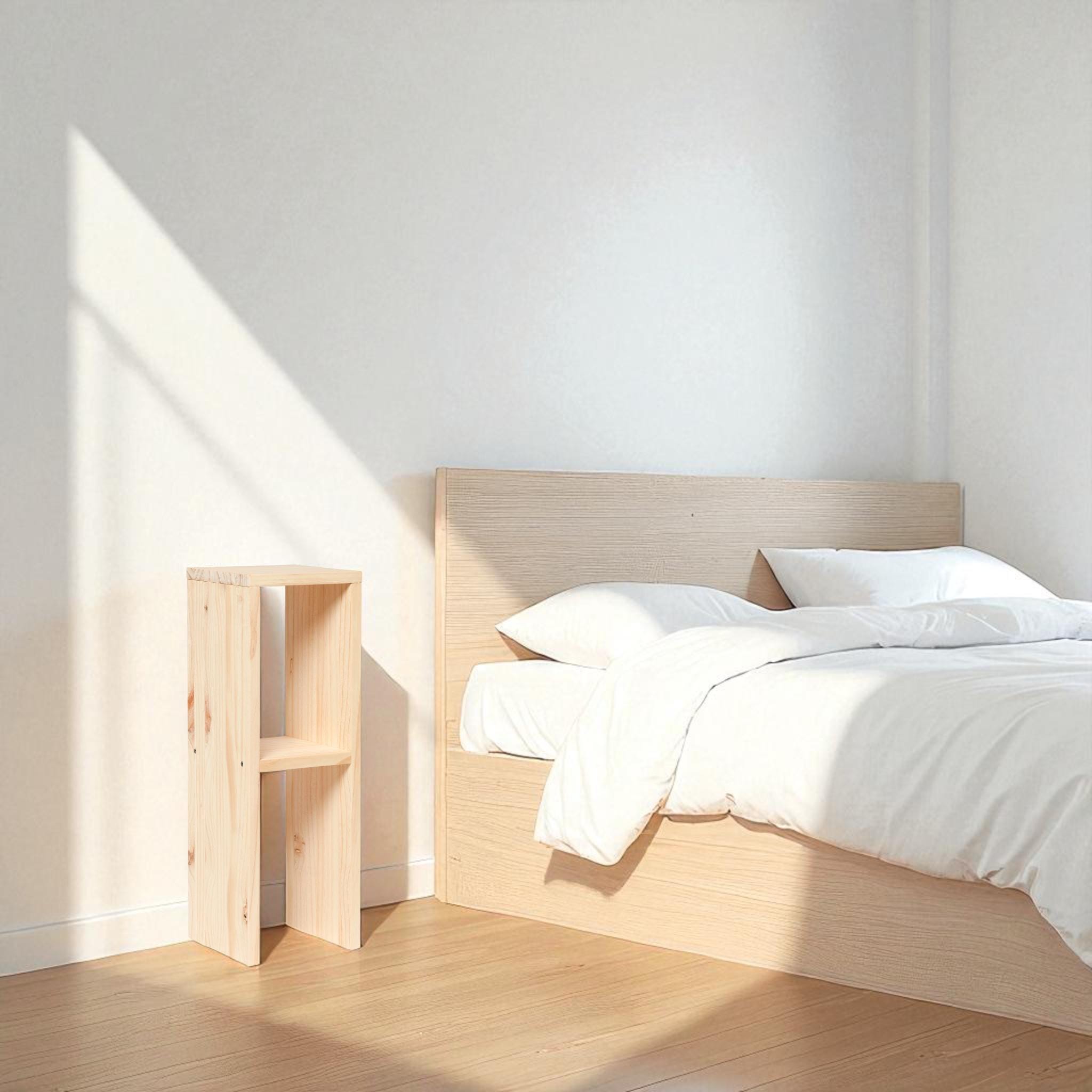 IWAKI Mesita de noche de madera maciza. Acabado "N A T U R A L".