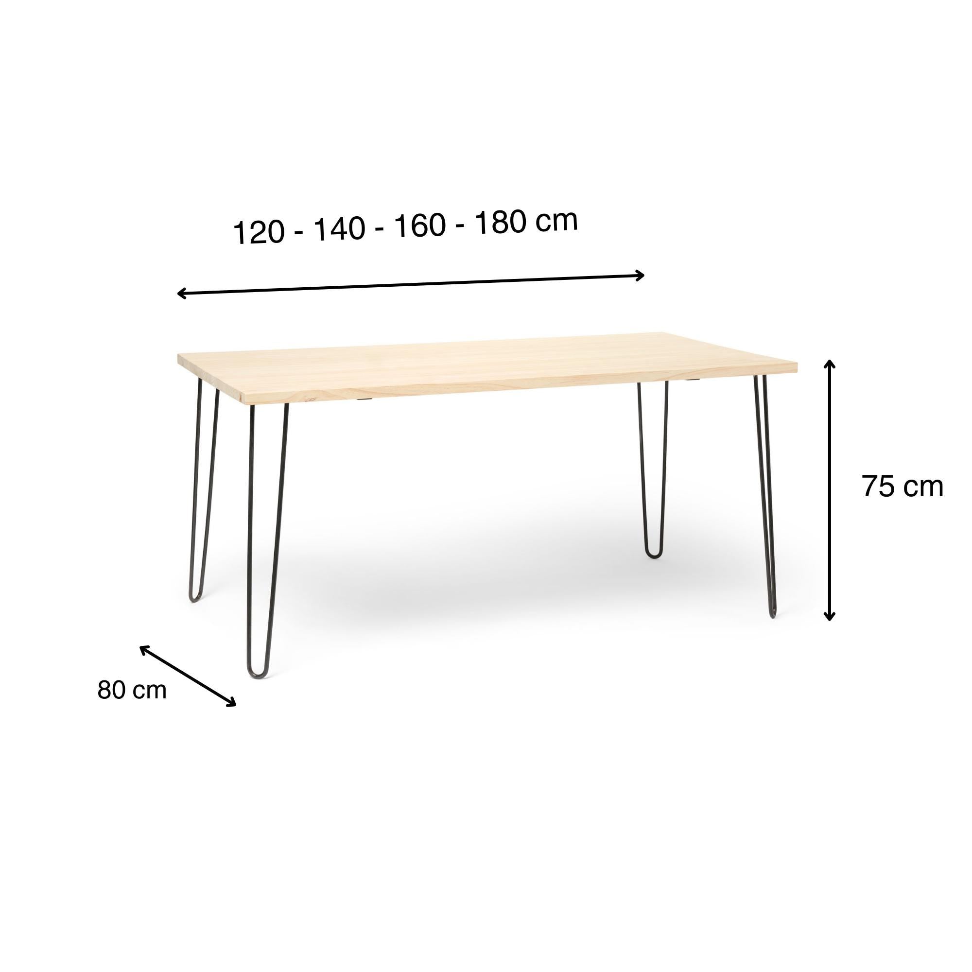 SENJO Mesa de comedor canto vivo de madera maciza. Acabado "N A T U R A L".