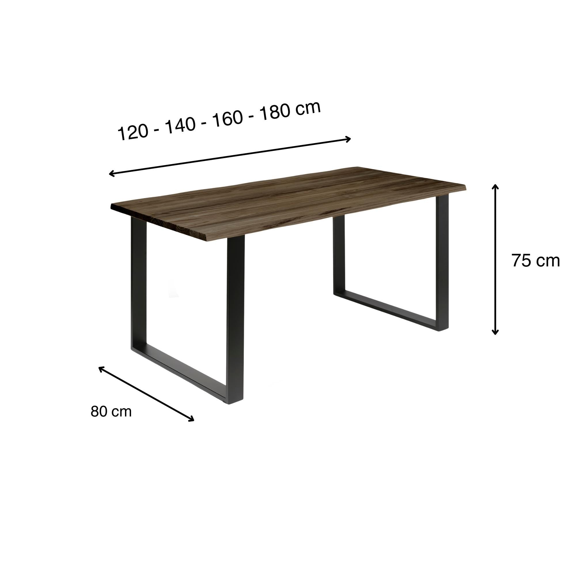 GASSAN Mesa de comedor canto vivo de madera maciza. Acabado "R A W  G R A Y".