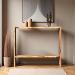 Consola de madera maciza AGANO OAK en recibidor, mueble estrecho de entrada estilo natural