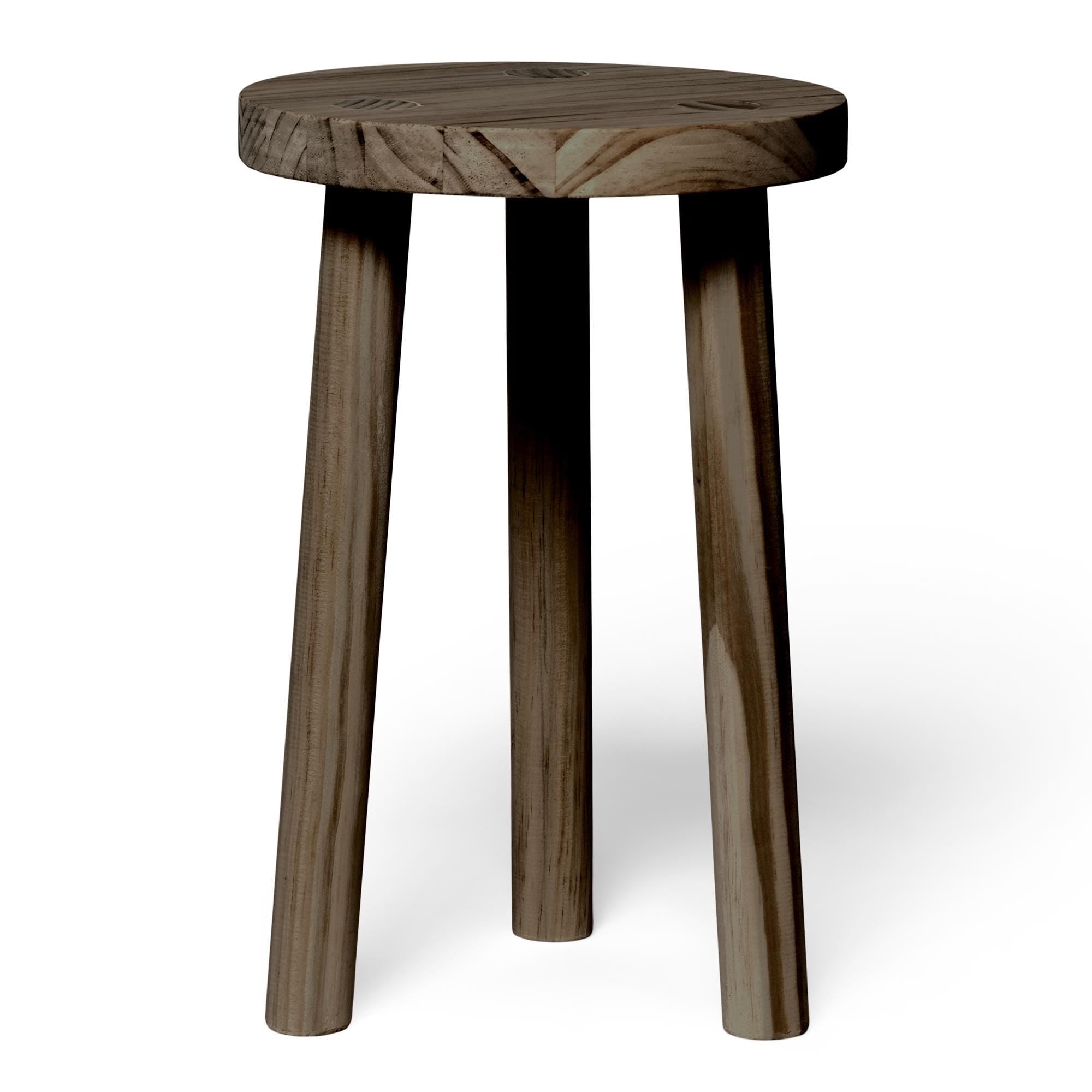 KARASAWA Taburete - Mesita de noche de madera maciza. Acabado "R A W  G R A Y".