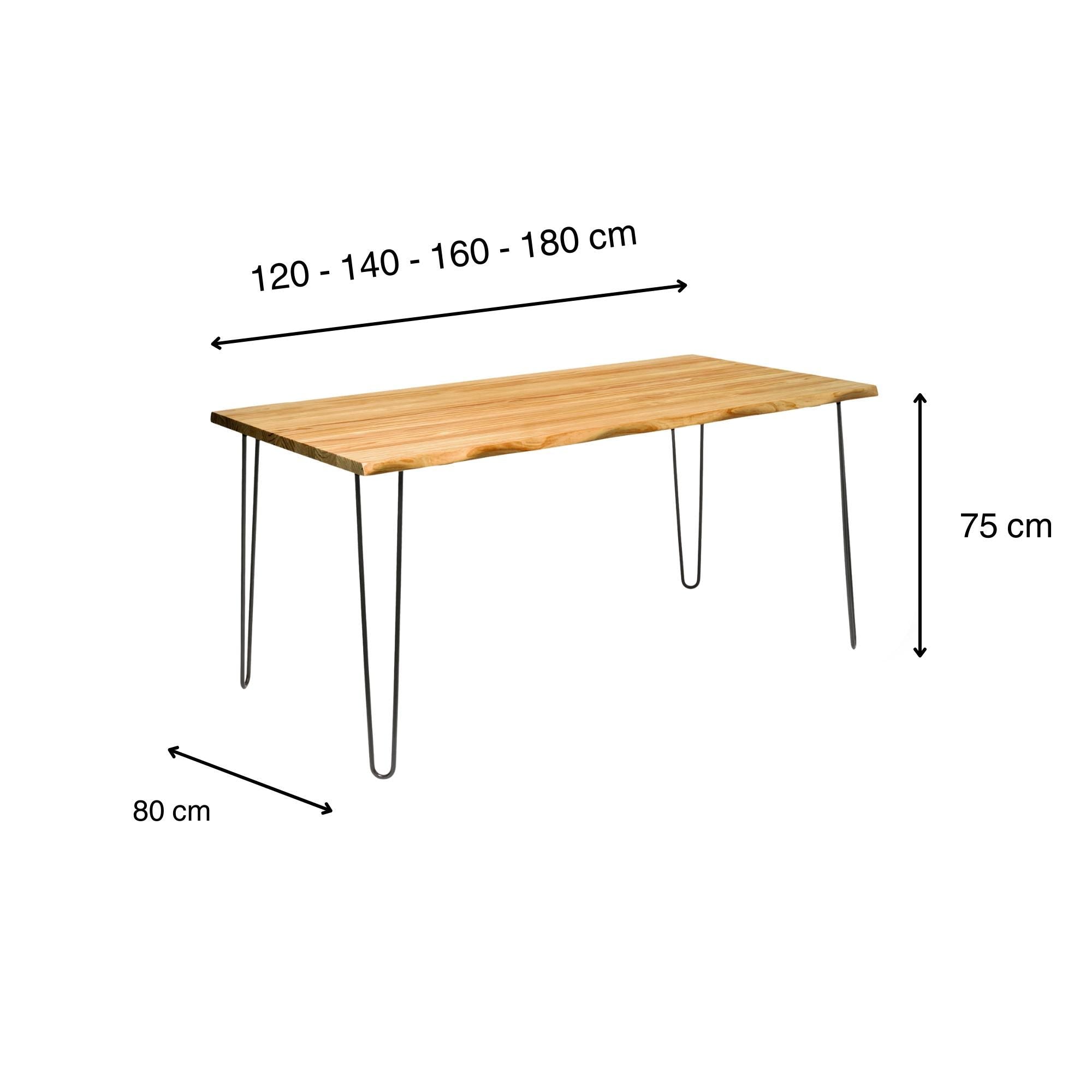 SHIOMI Mesa de comedor canto vivo de madera maciza. Acabado "O A K".