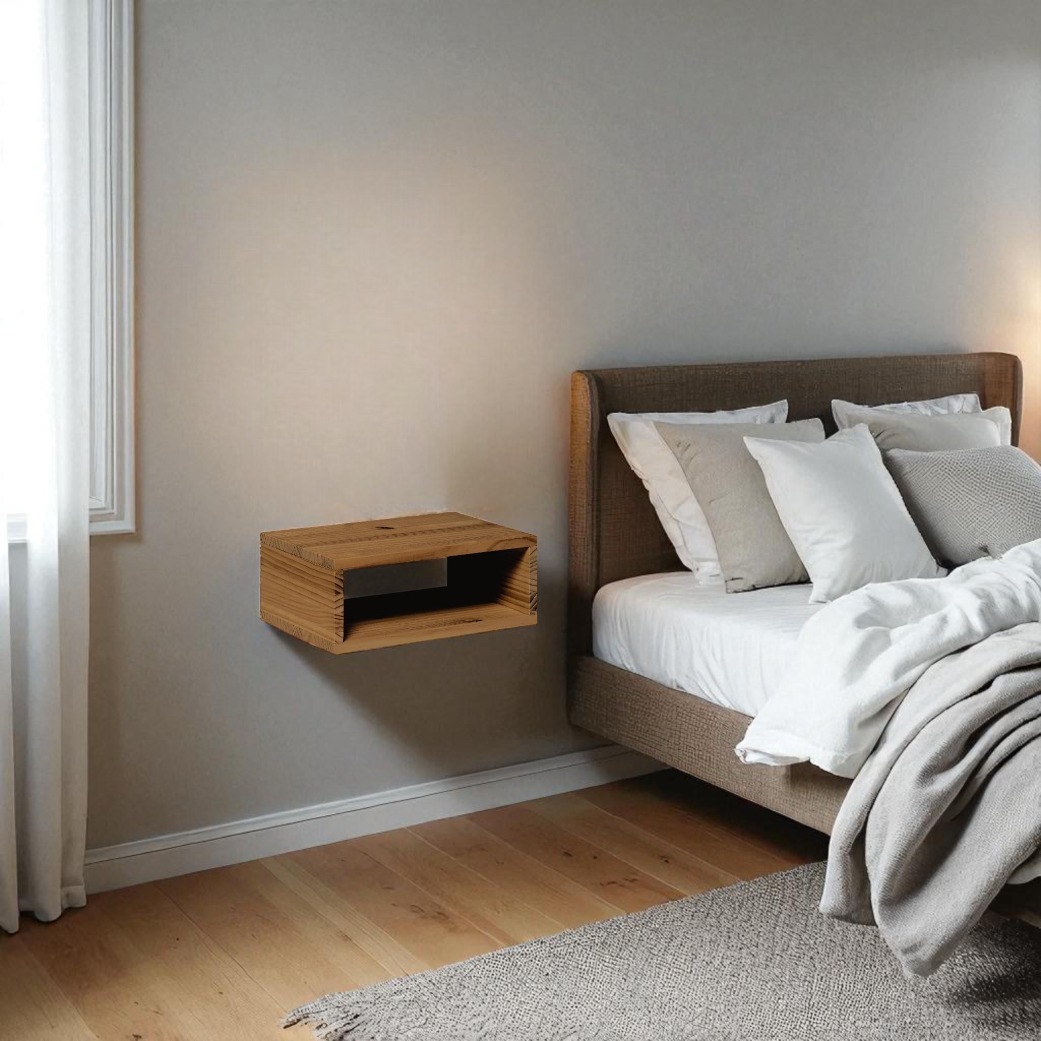 KINPU Mesita de noche flotante de madera maciza. Acabado "D A R K".