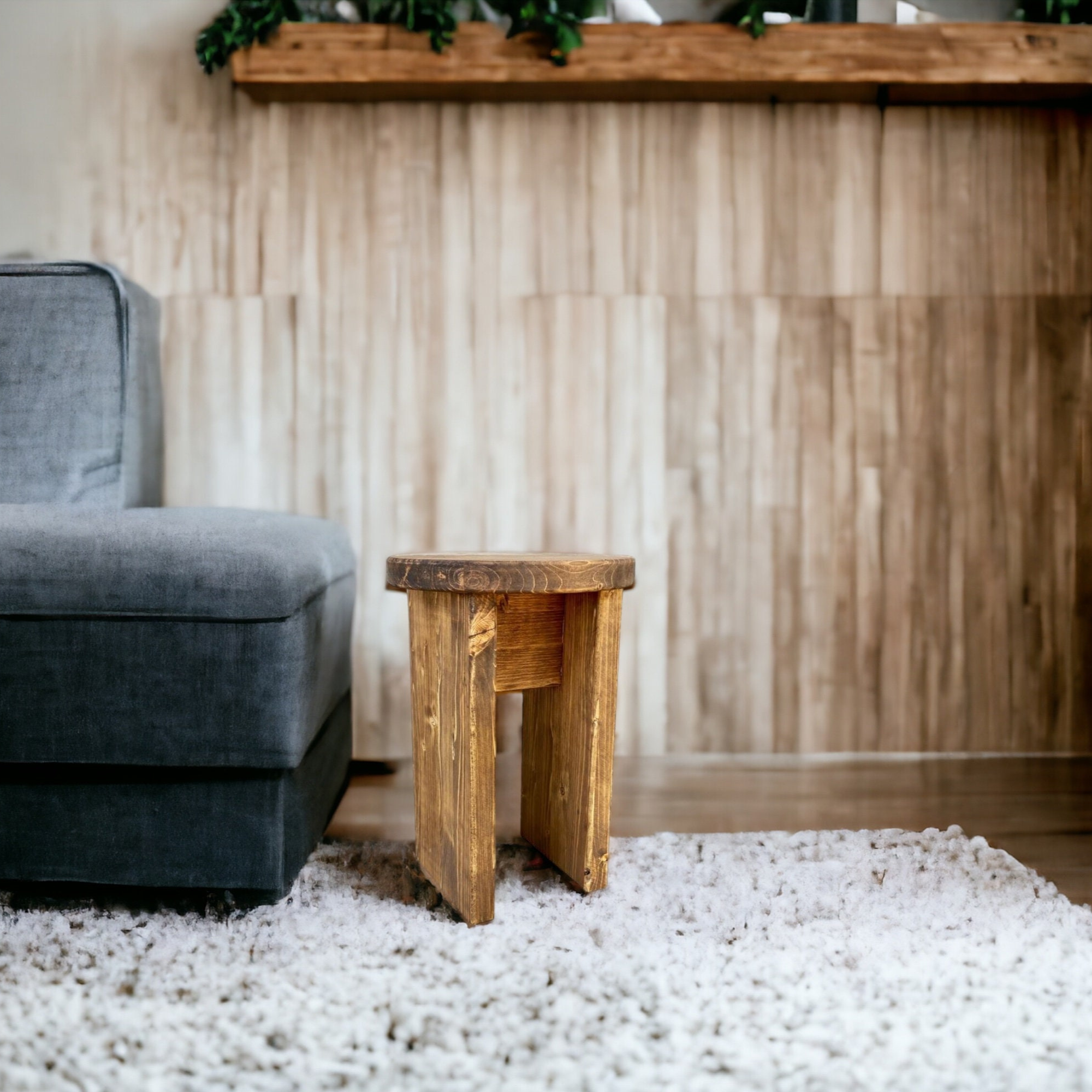 NORIKURA Taburete - Mesita de noche de madera maciza. Acabado "D A R K".