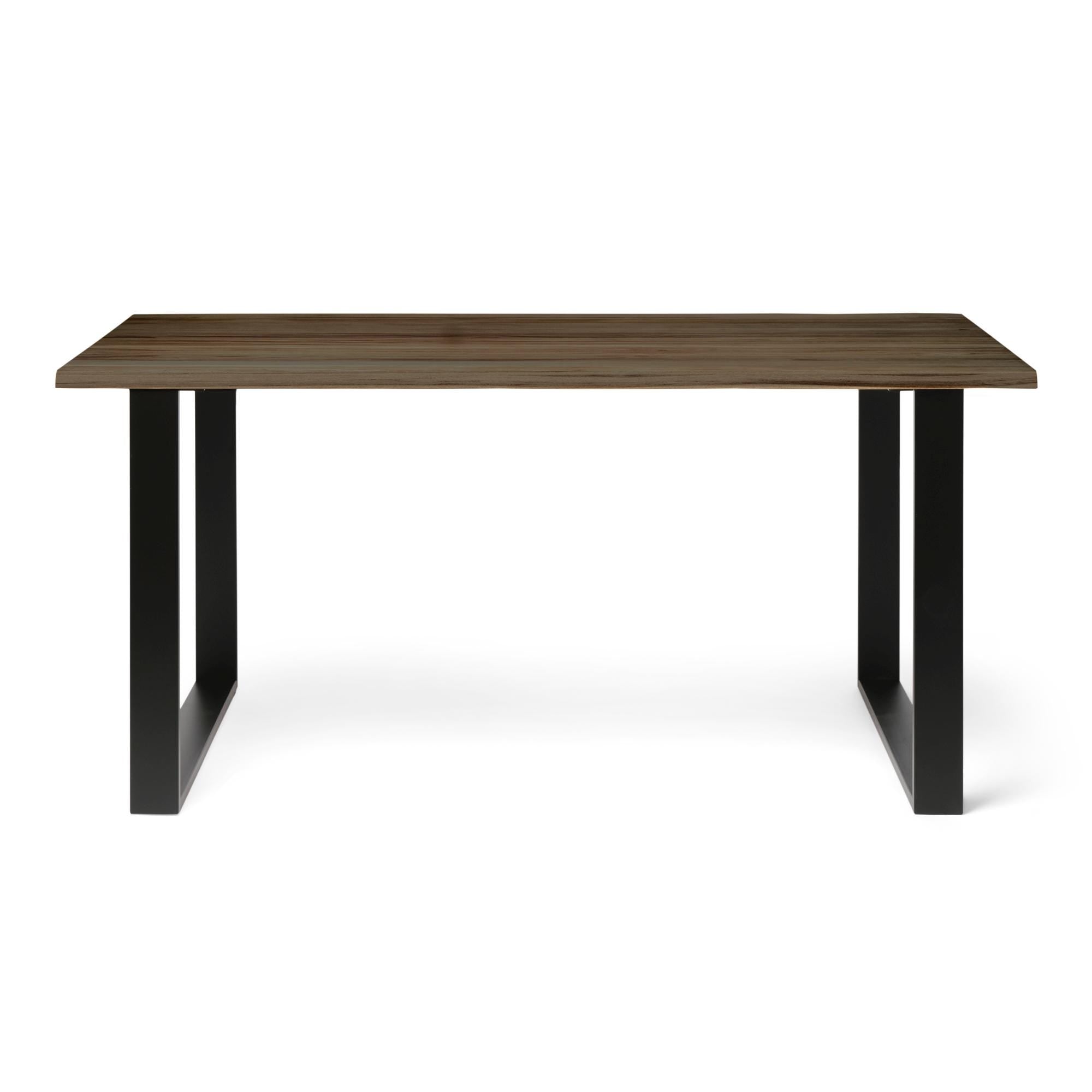 GASSAN Mesa de comedor canto vivo de madera maciza. Acabado "R A W  G R A Y".