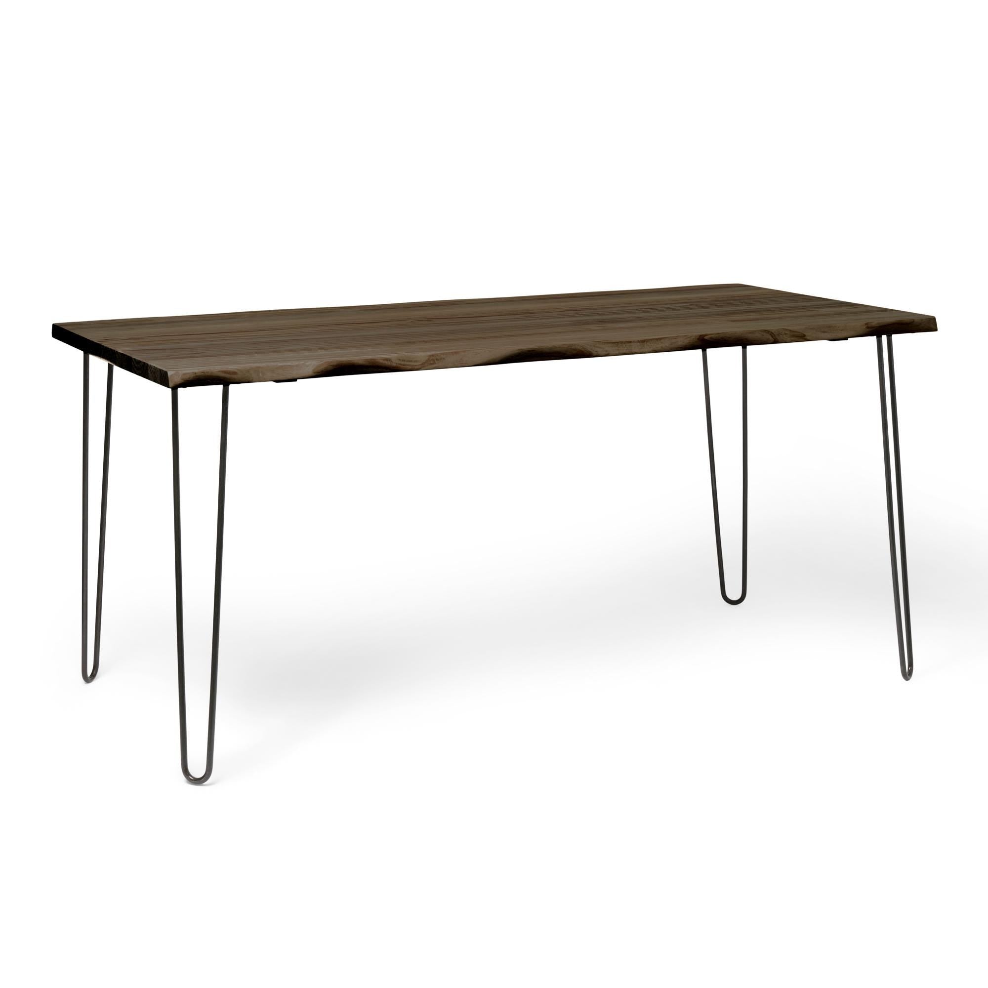 SHIOMI Mesa de comedor canto vivo de madera maciza. Acabado "R A W  G R A Y".