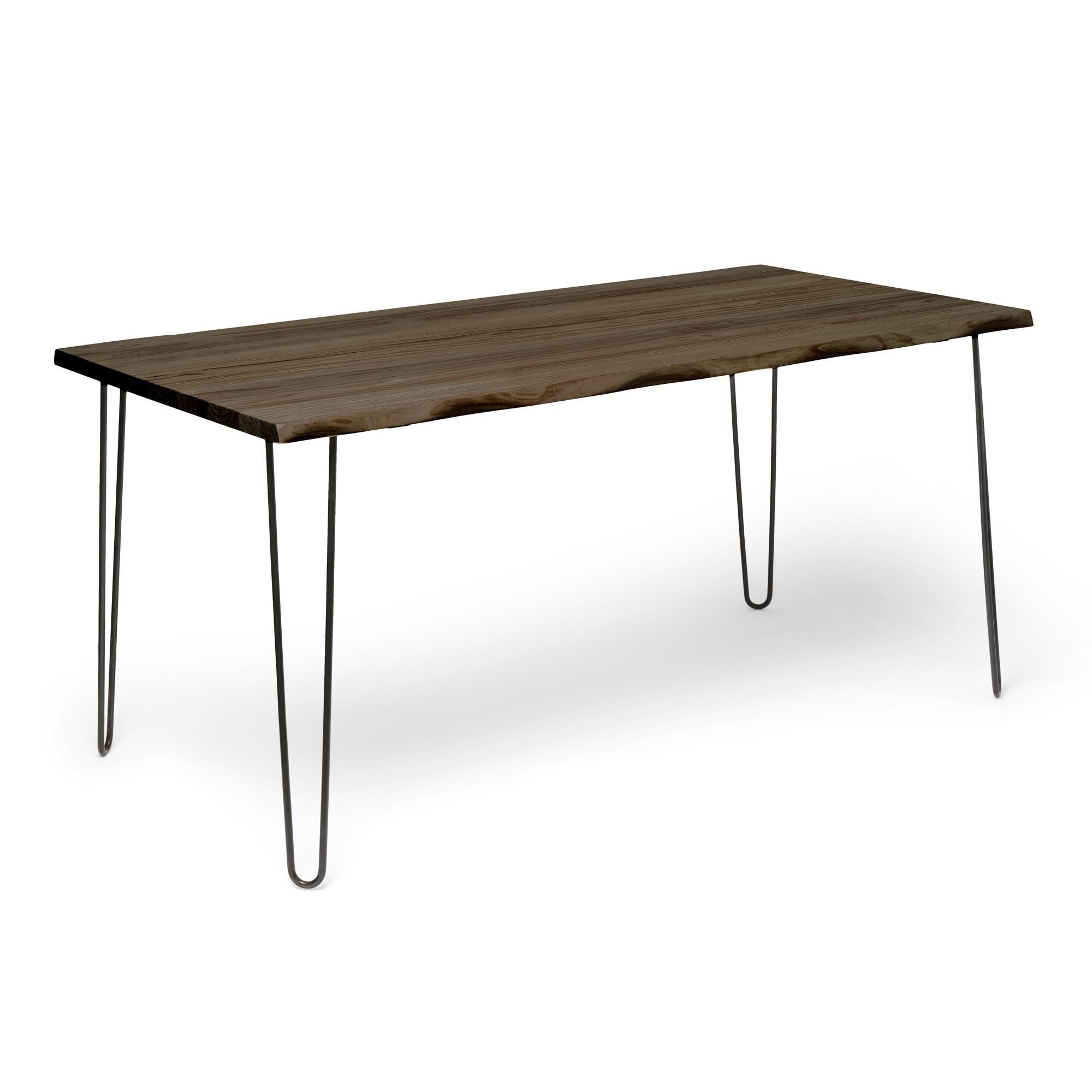 SHIOMI Mesa de comedor canto vivo de madera maciza. Acabado "R A W  G R A Y".