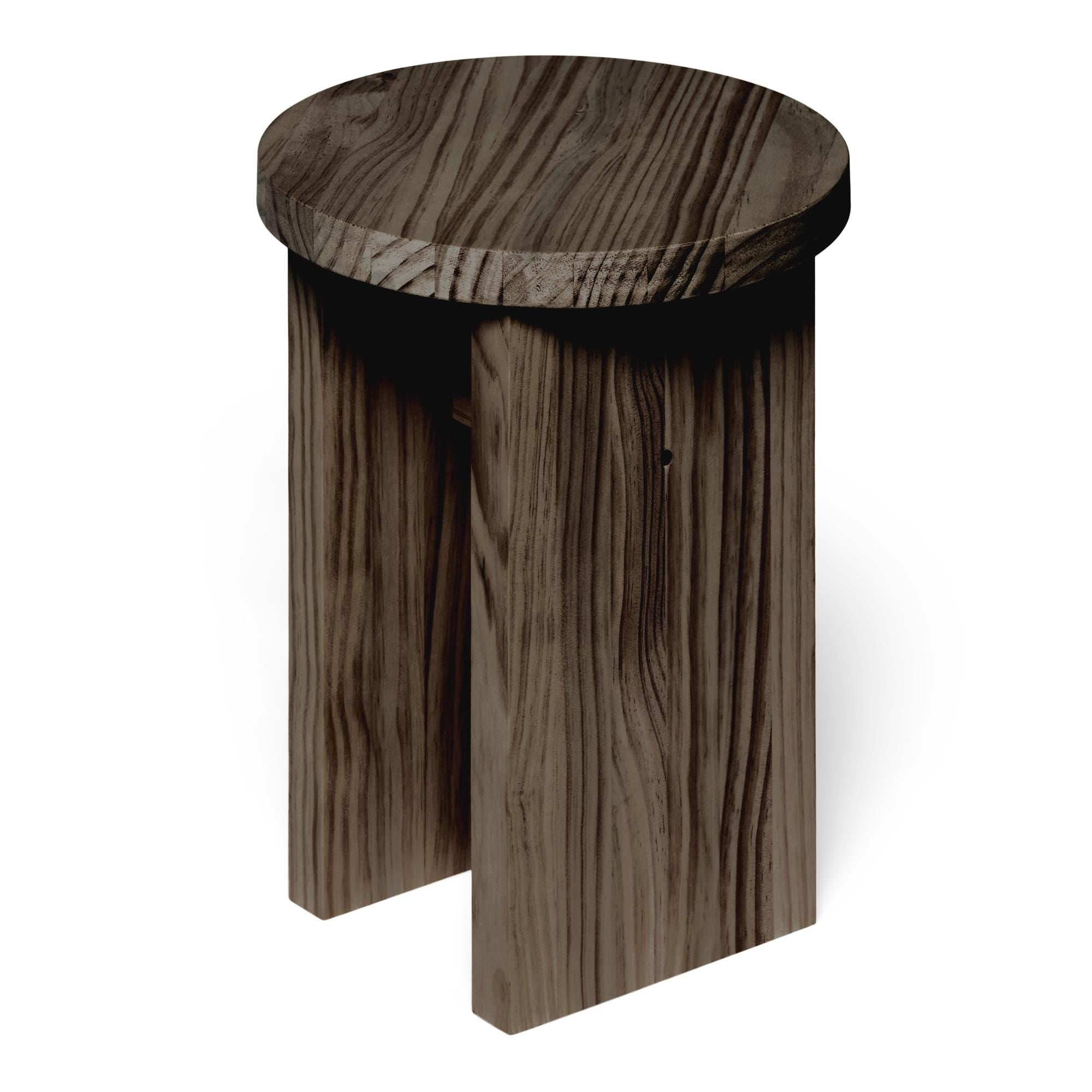 NORIKURA Taburete - Mesita de noche de madera maciza. Acabado "R A W  G R A Y".