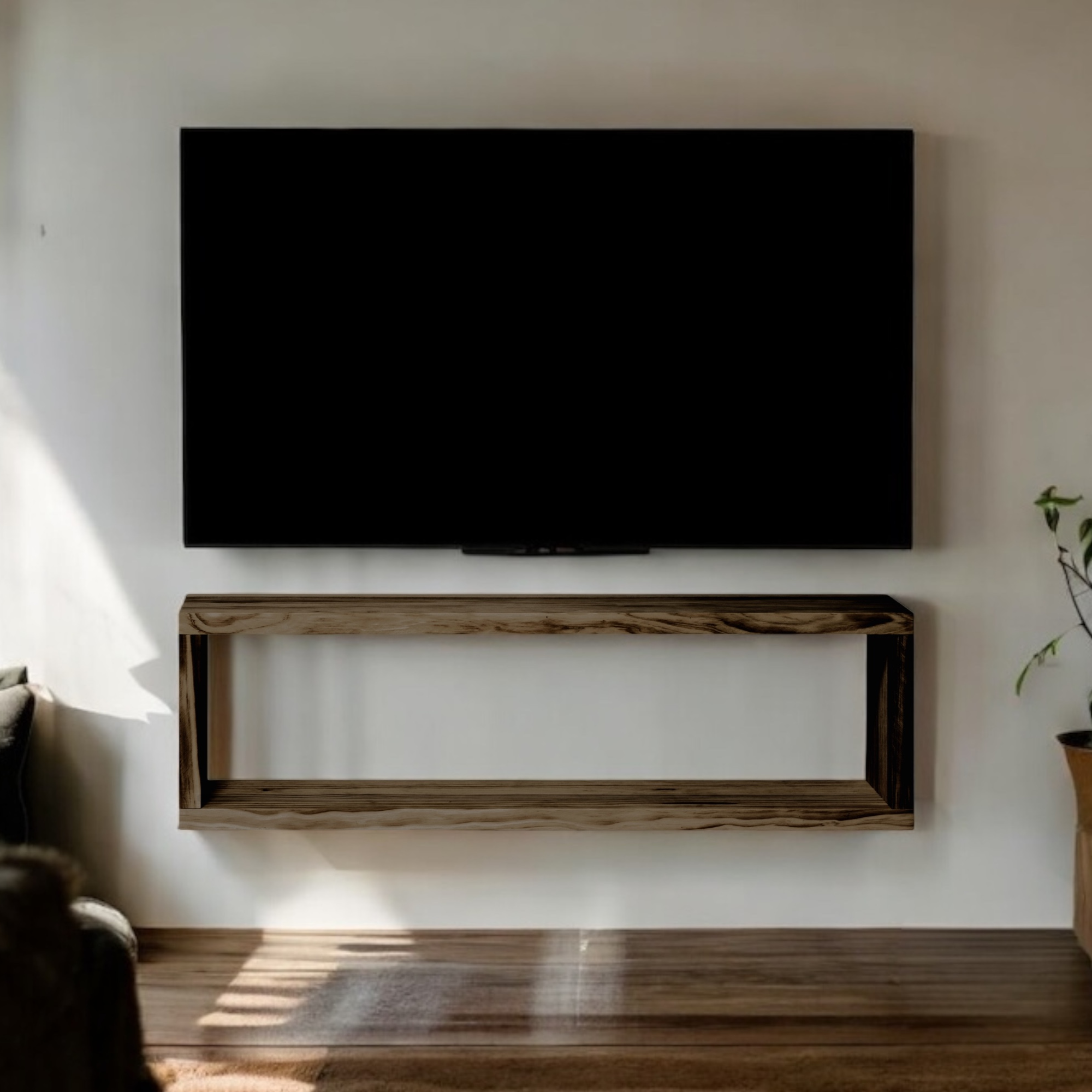 MIUNE Mueble para TV de madera maciza. Acabado "R A W  G R A Y".