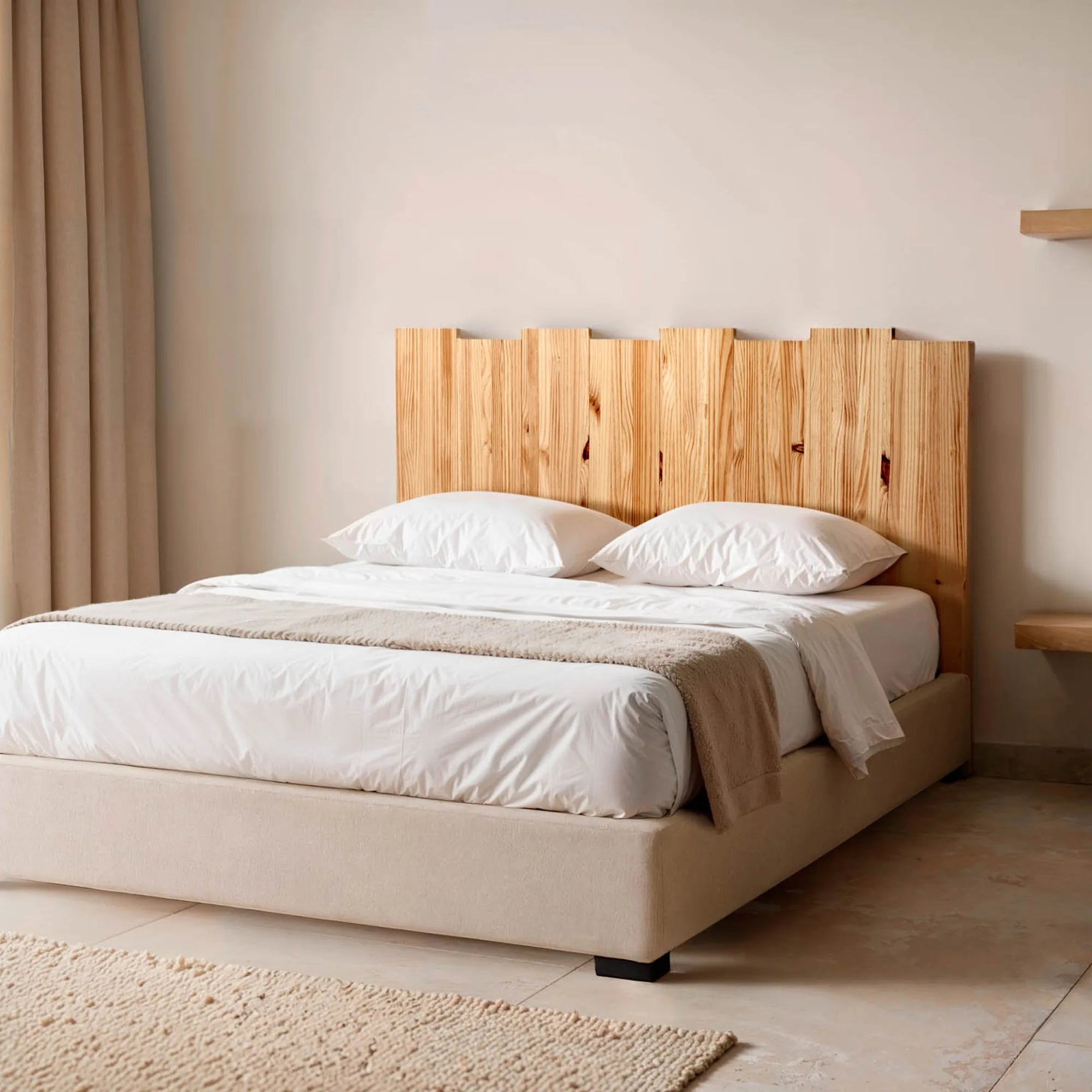 Cabecero HAKU Oak de madera maciza en dormitorio moderno y minimalista