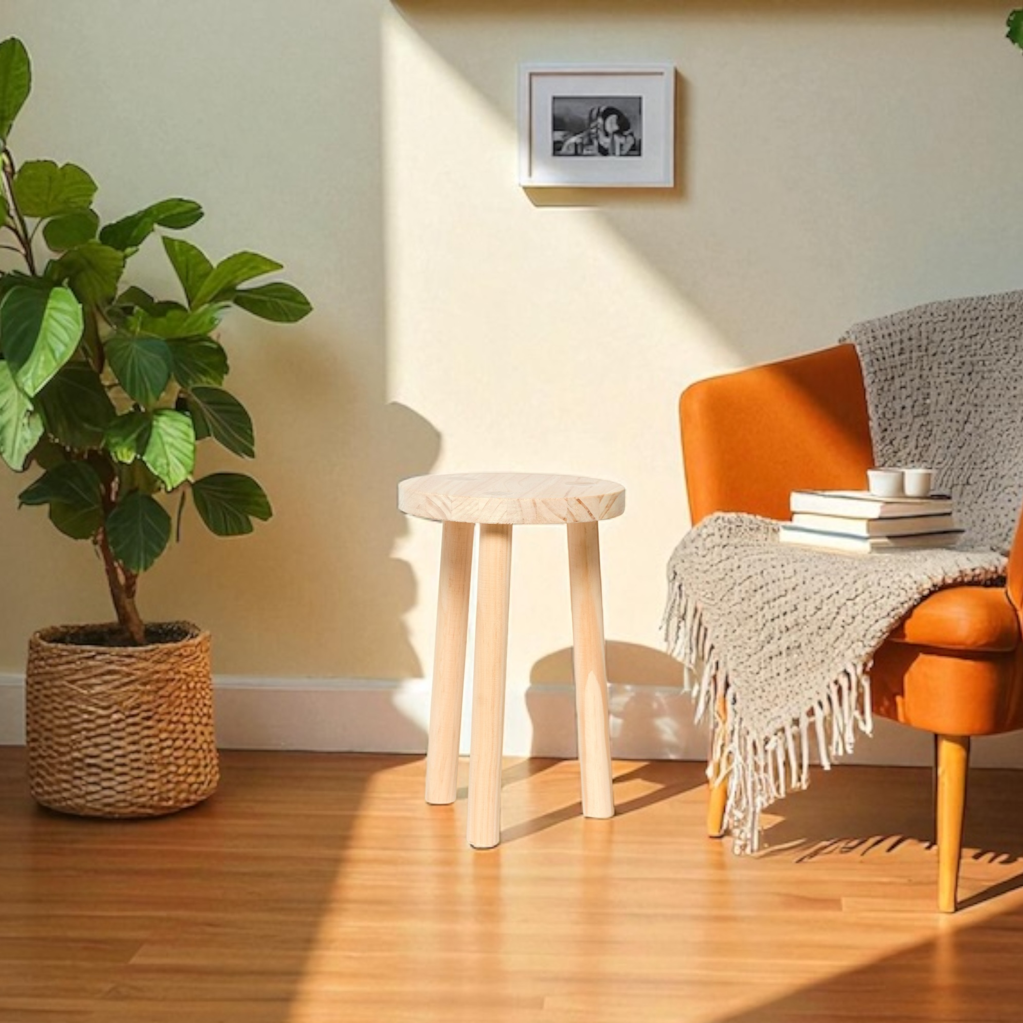 KARASAWA Taburete - Mesita de noche de madera maciza. Acabado "N A T U R A L".