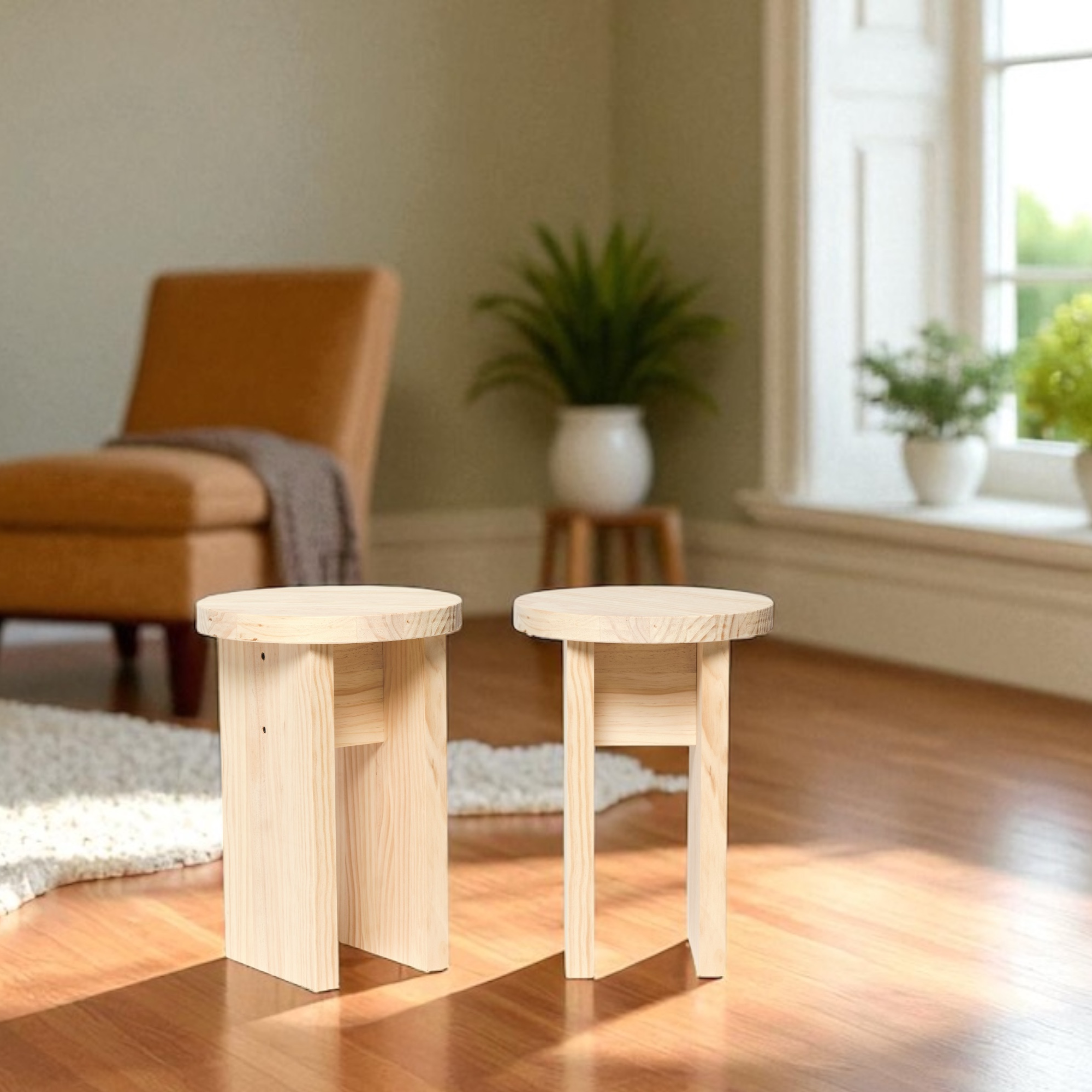 NORIKURA Taburete - Mesita de noche de madera maciza. Acabado "N A T U R A L".